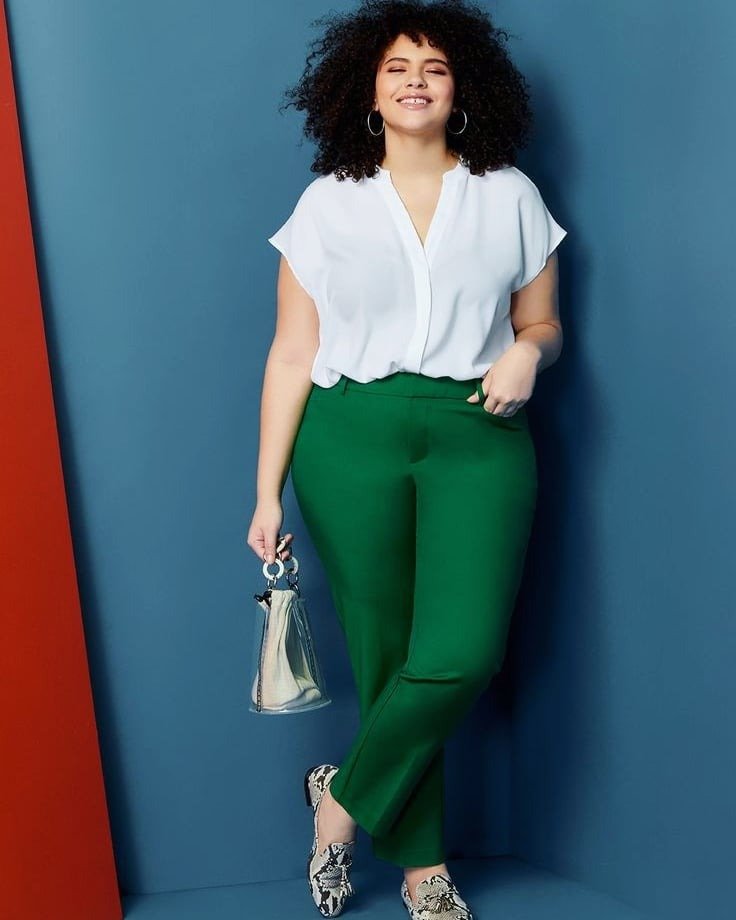 Green Trousers with White Blouse Outfit