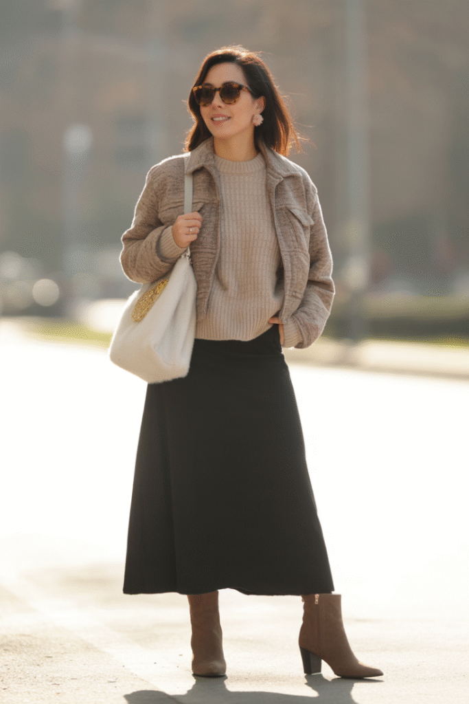 fall sweater and jeans.