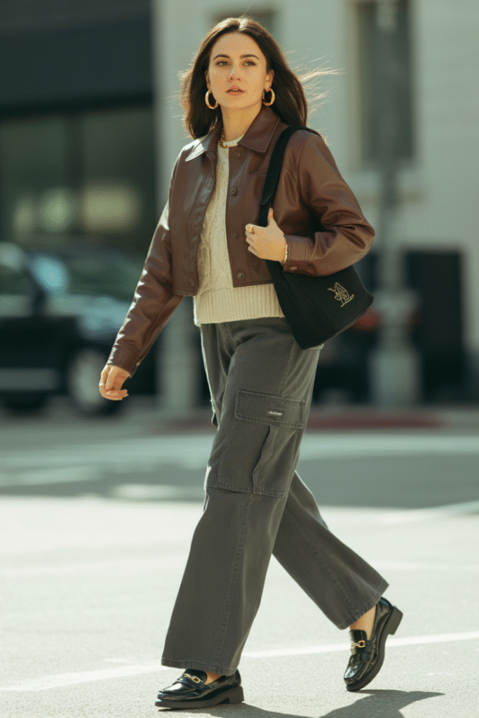 autumn jacket and neutral outfit.