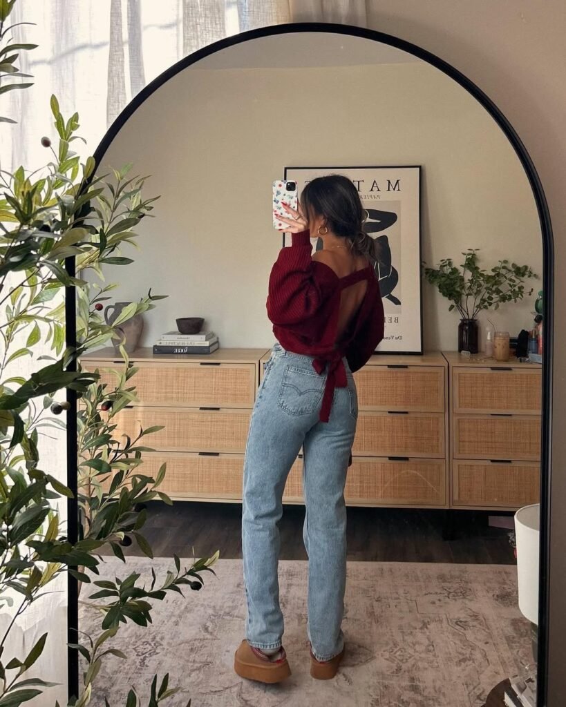 Sweater with High-Waisted Jeans