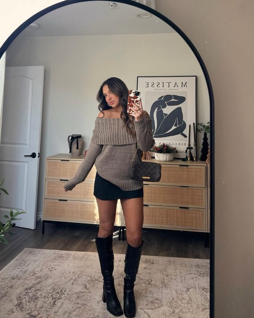 Off-Shoulder Sweater with Mini Skirt