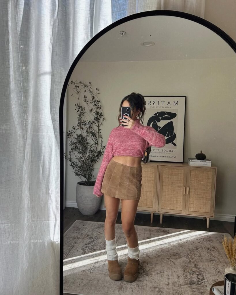 Cropped Sweater with Suede Mini Skirt