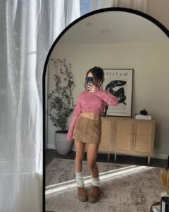 Cropped Sweater with Suede Mini Skirt