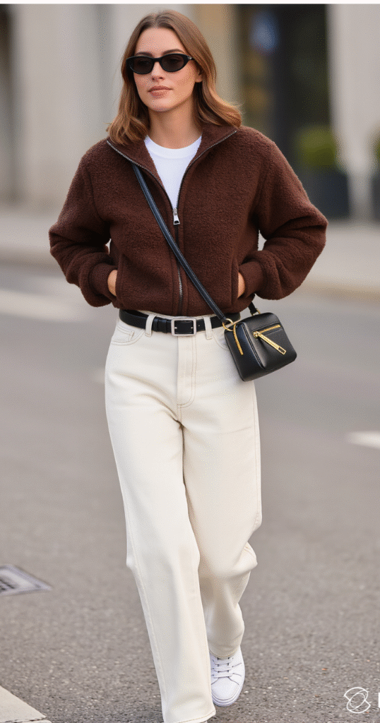 Cozy Brown Fleece Denim Street Look
