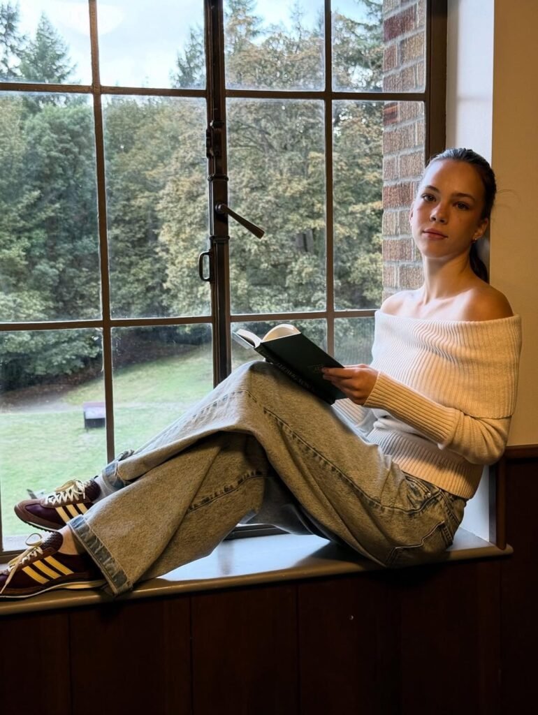 Cozy Off-Shoulder Sweater & Relaxed Denim