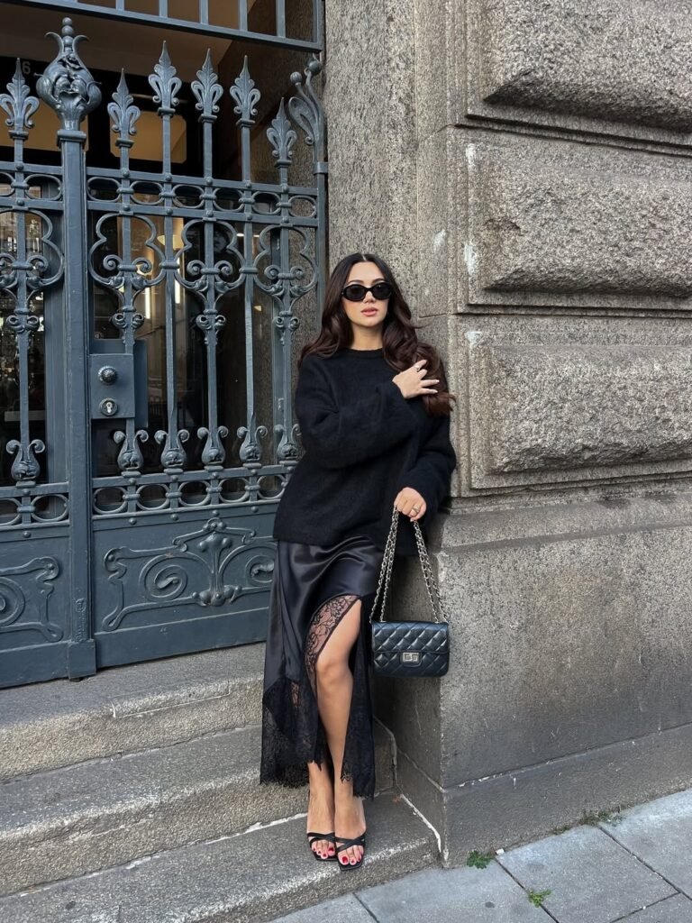 All-Black Elegance With Satin and Lace