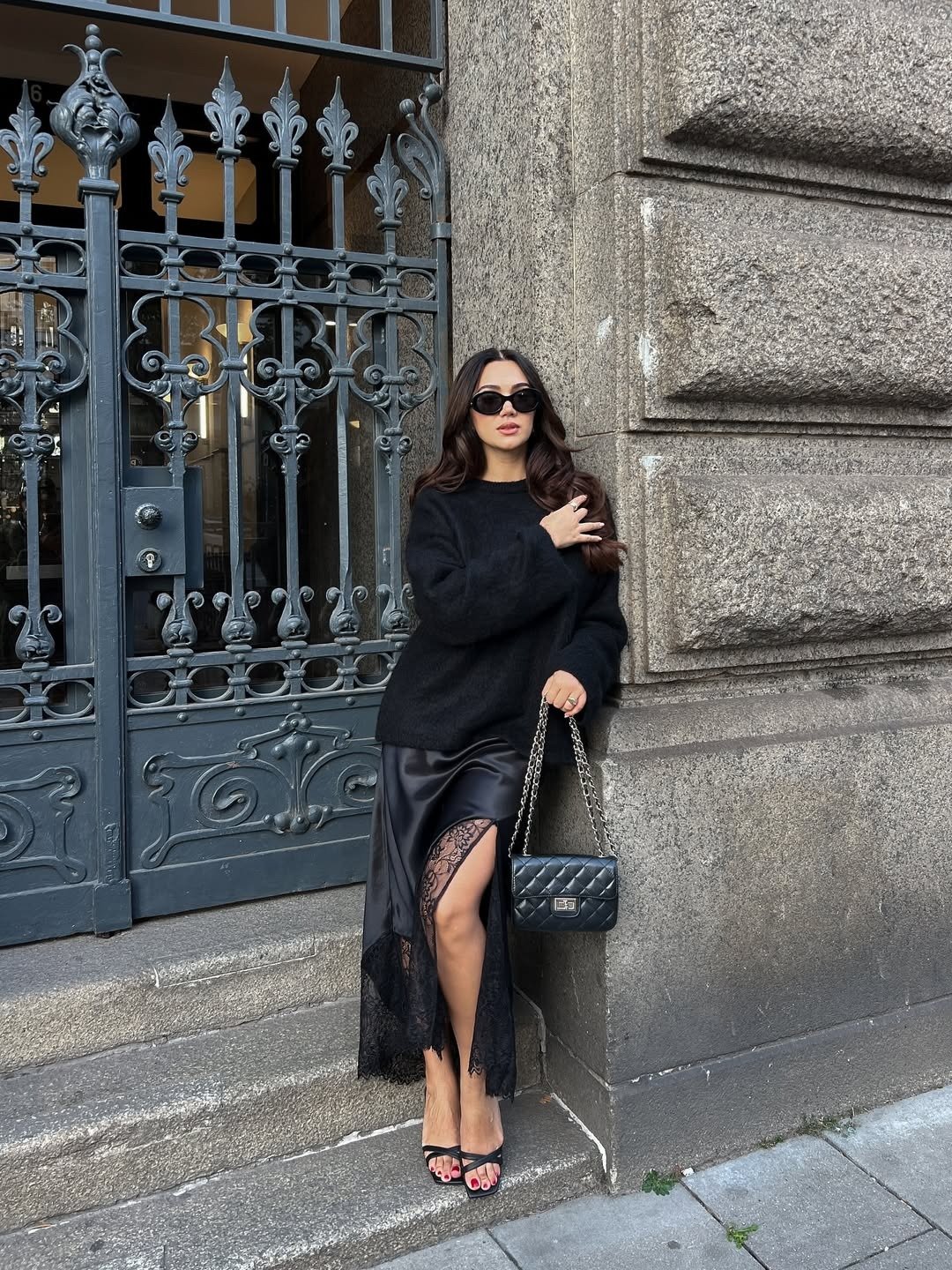 All-Black Elegance With Satin and Lace