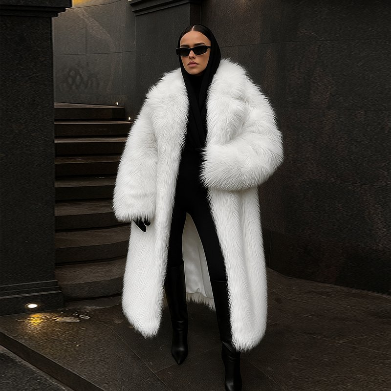 Trendy Bold White Fur Coat