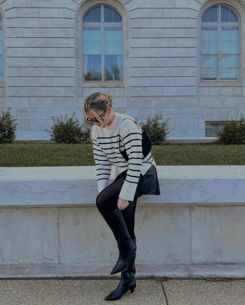 Mini Skirt and Black Boots
