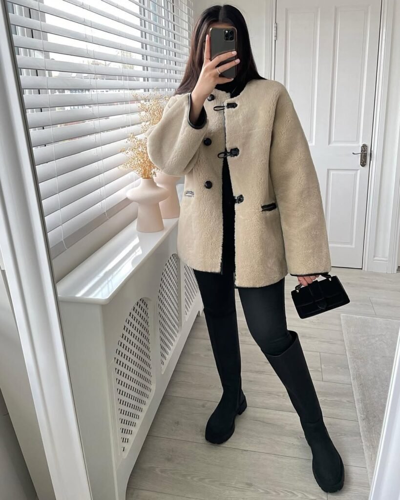 Coat with Sleek Black Boots