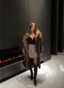 Winter Faux Fur Coat with Leopard Mini