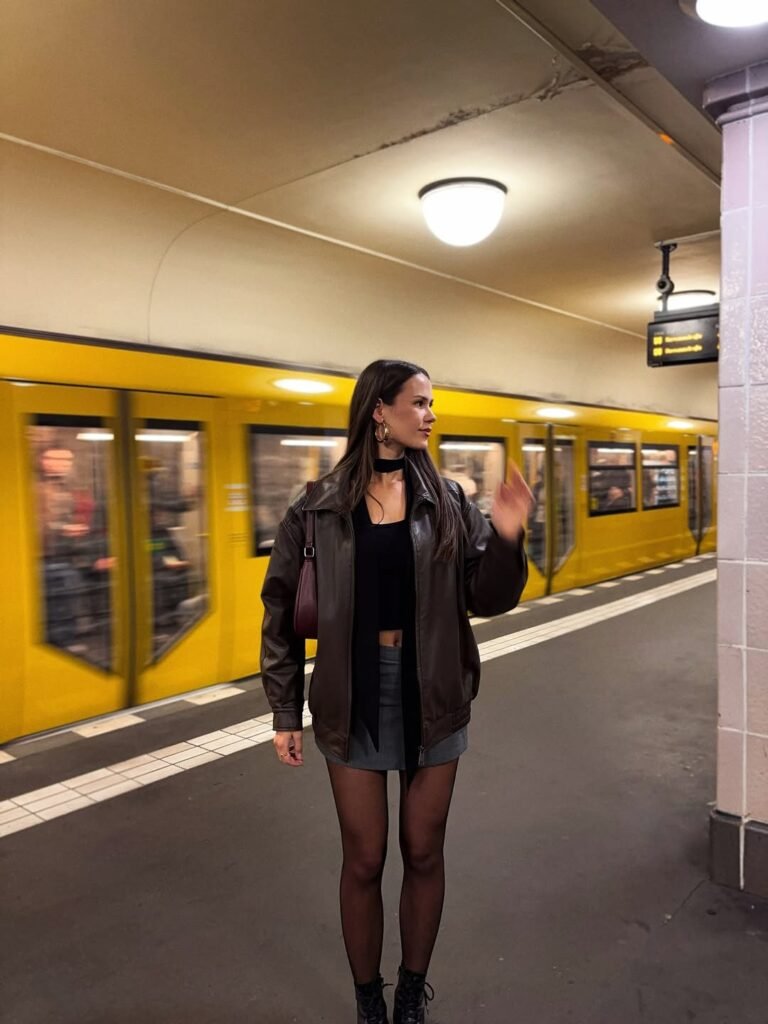 Winter Leather Jacket Meets Little Black Mini
