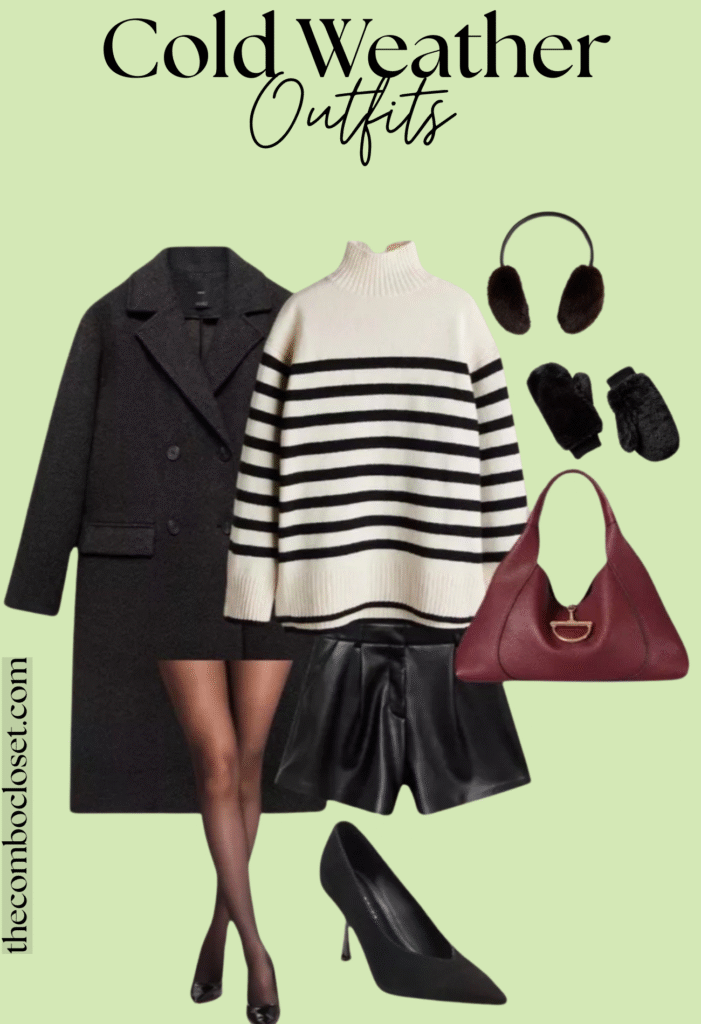Striped Sweater with a Tailored Winter Coat