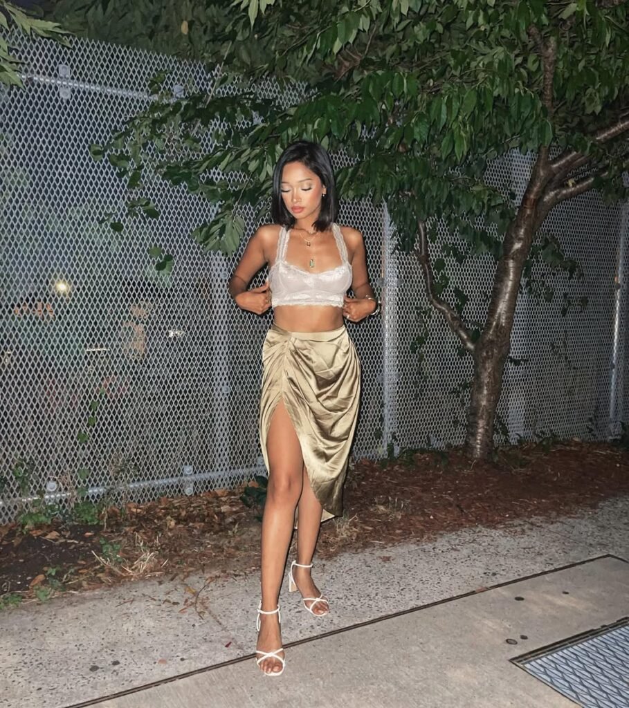 Satin Slip Skirt and Lace Bralette