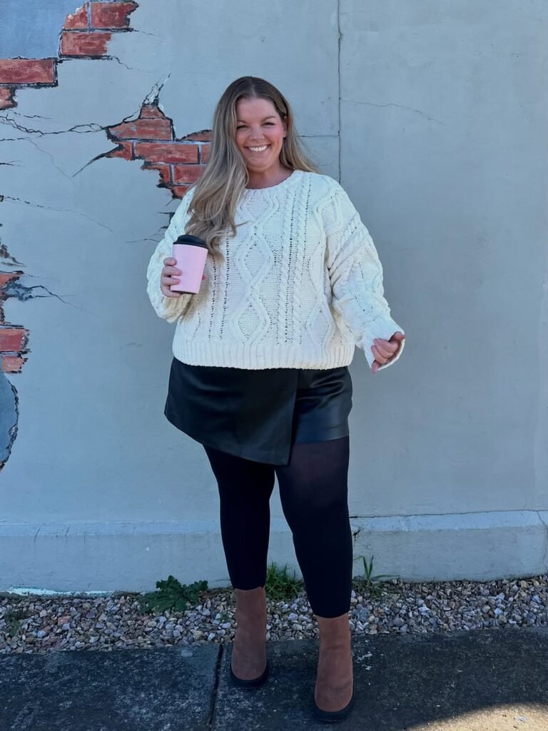 Chunky Knit with Faux Leather Skirt