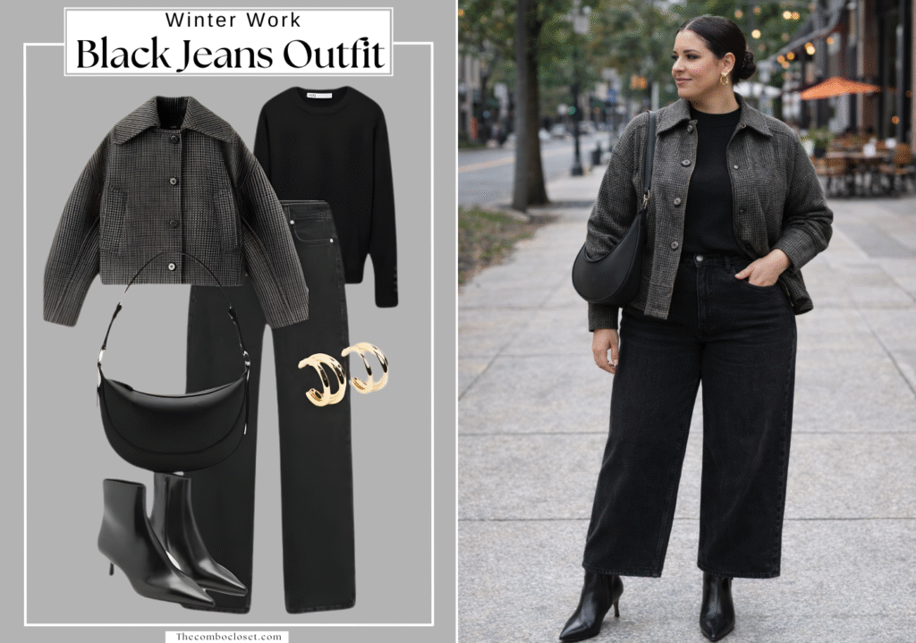 Classic Black Jeans with a Structured Jacket