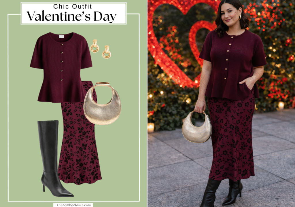 Valentine's Day Outfit | Deep Burgundy Elegance