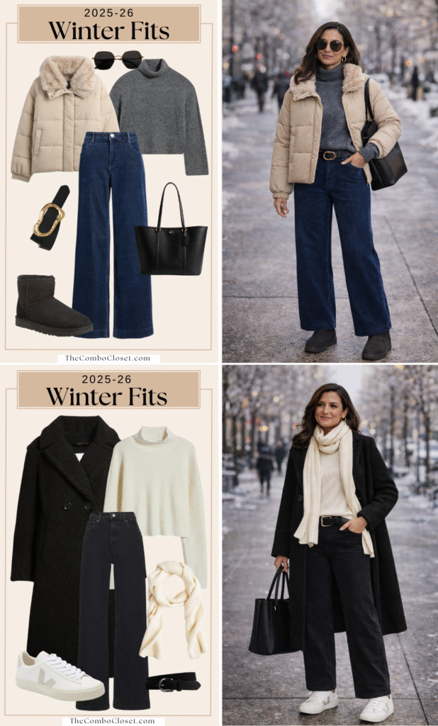 Puffer Jacket & Wide-Leg Denim Winter Combo