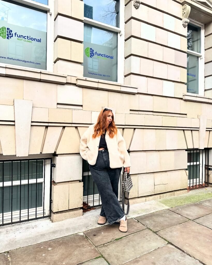 Faux Fur Jacket with Wide-Leg Jeans