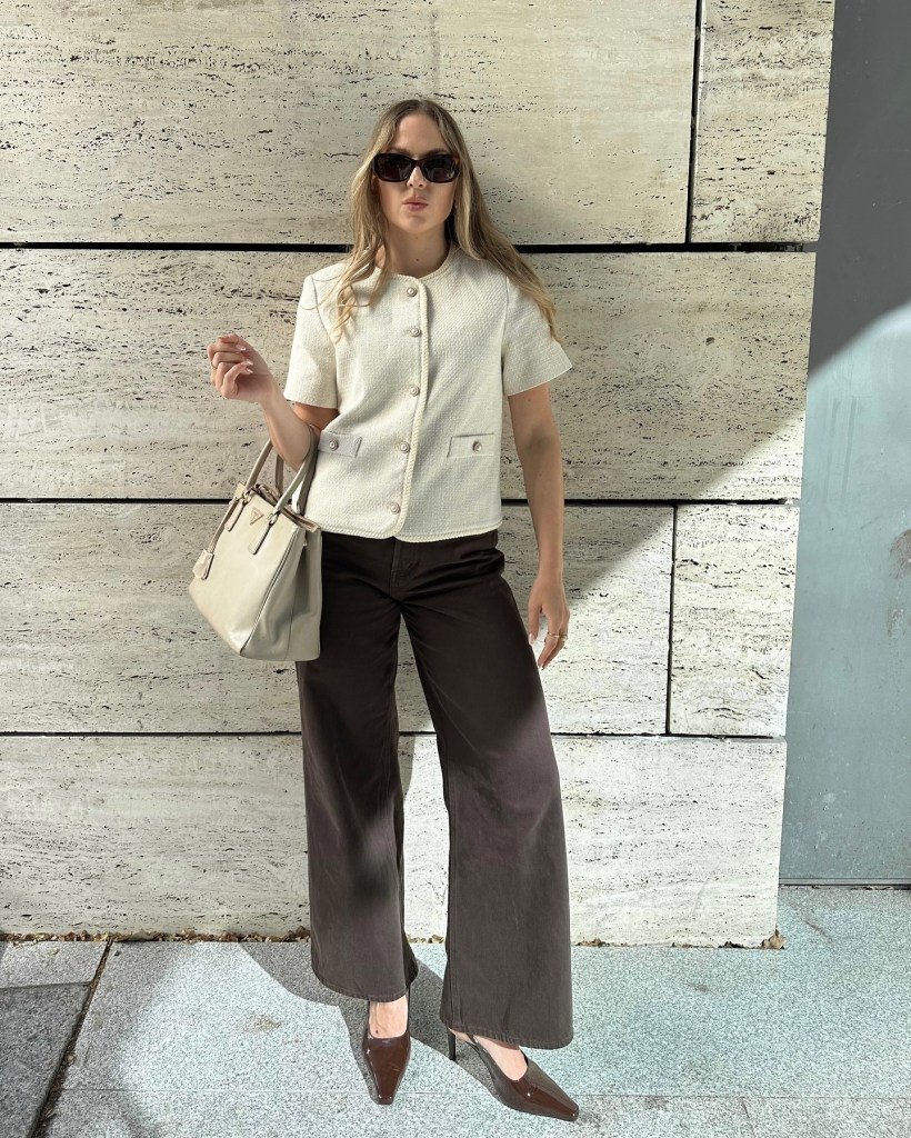 Cream Top with Black Wide-Leg Jeans