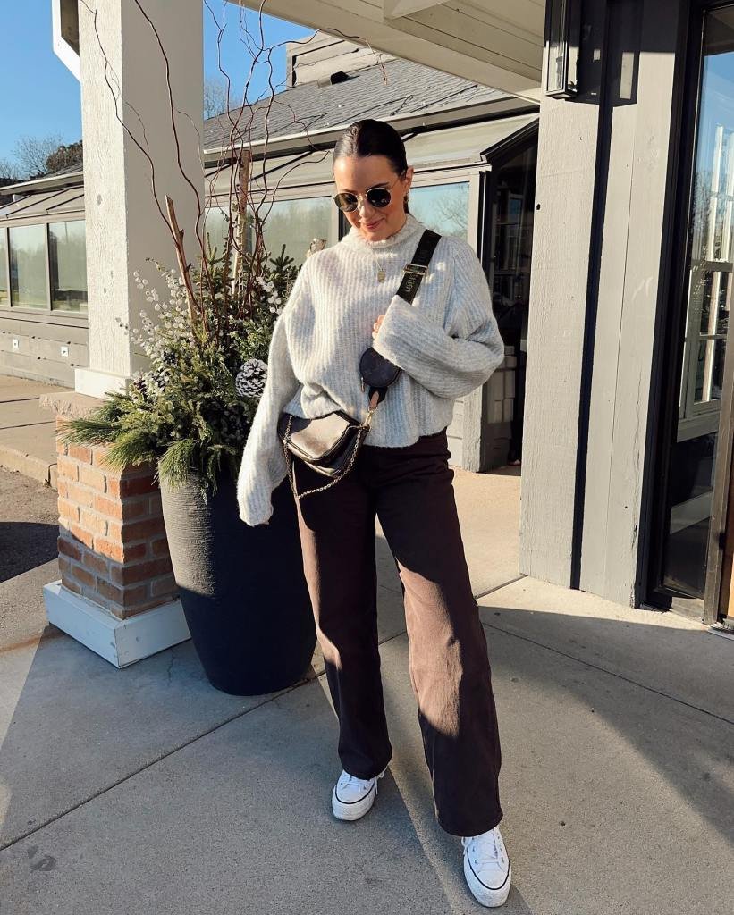 Grey Sweater with Casual Black Jeans