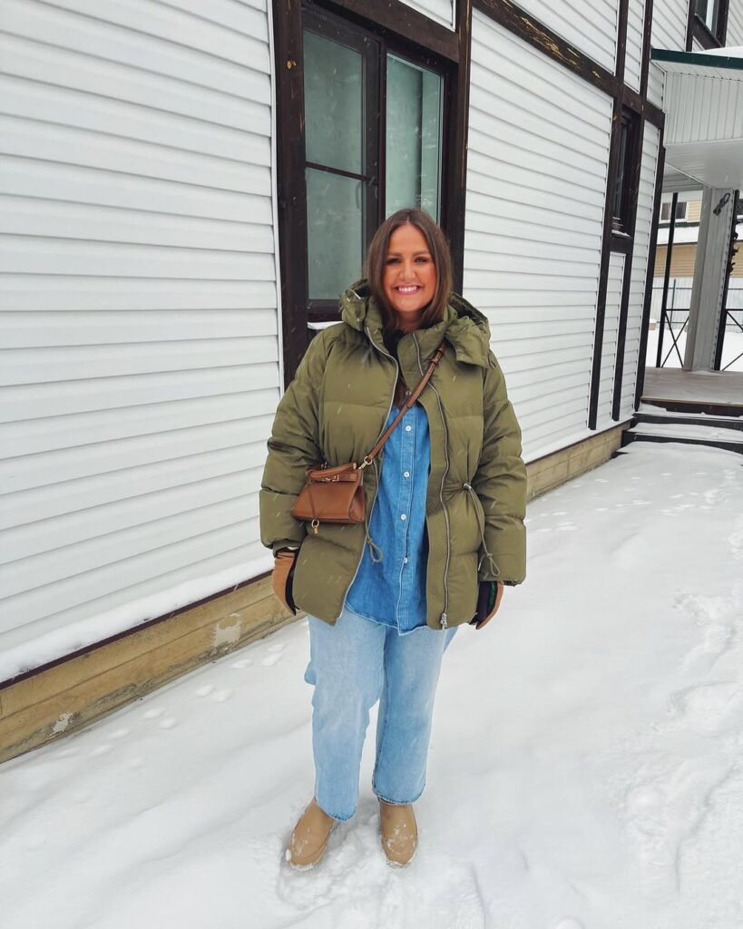 Puffer Jacket with Denim Layers