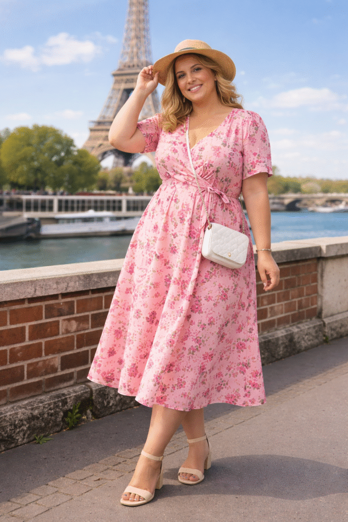 European Style Romantic Pink Wrap Dress