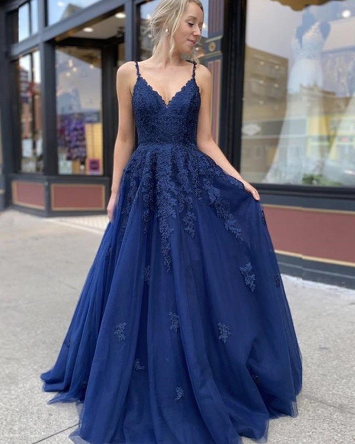 Navy Blue Prom Dress Long