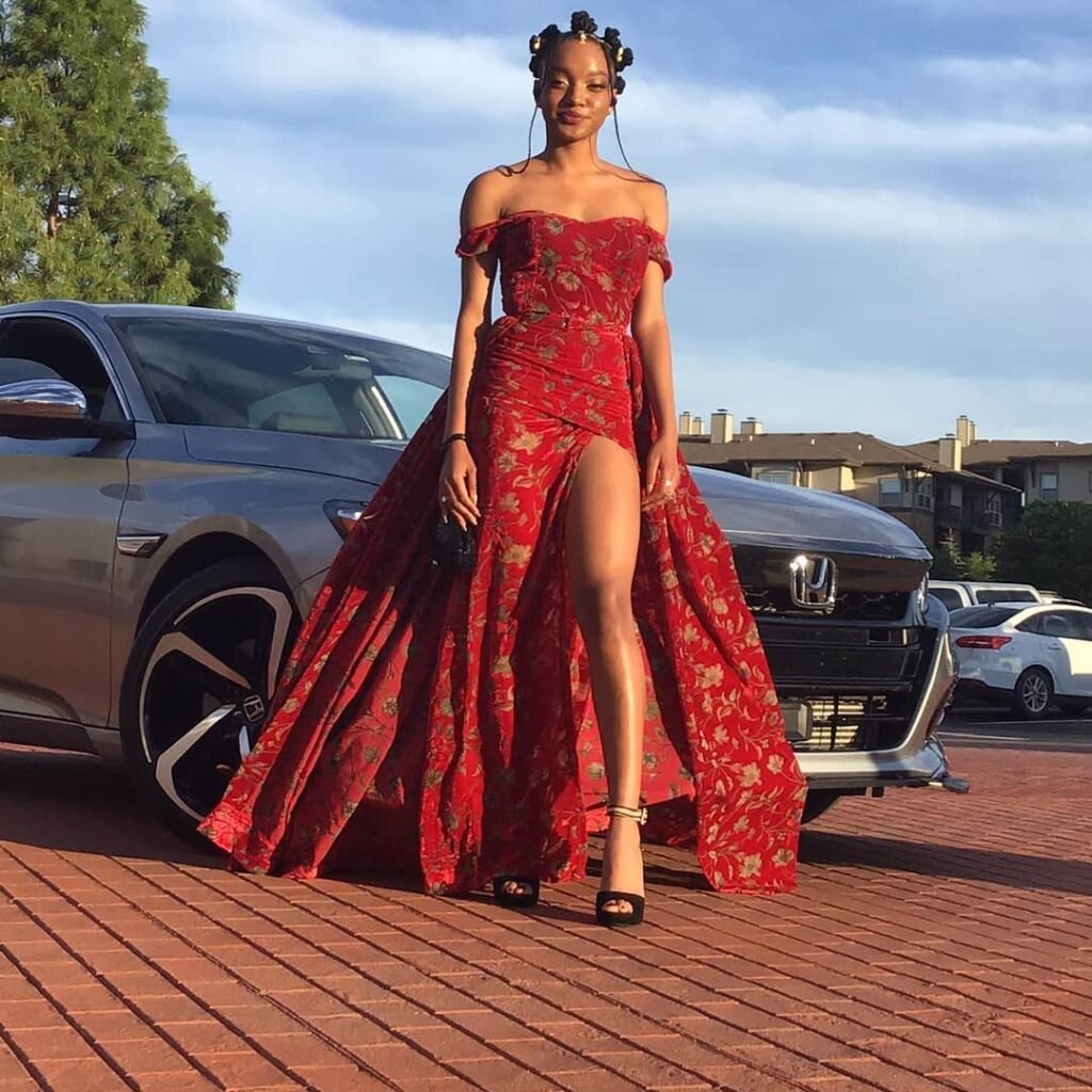 Red Floral Prom Dresses Black Women
