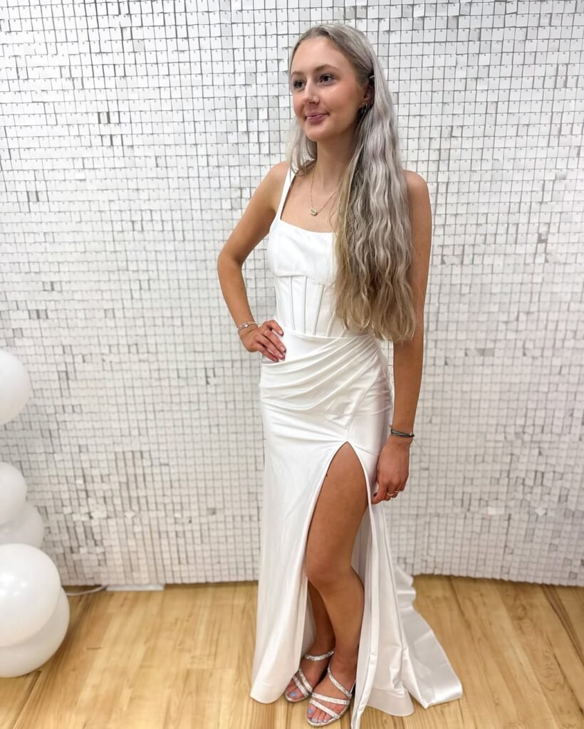 Sleek White Corset Prom Dress with Slit