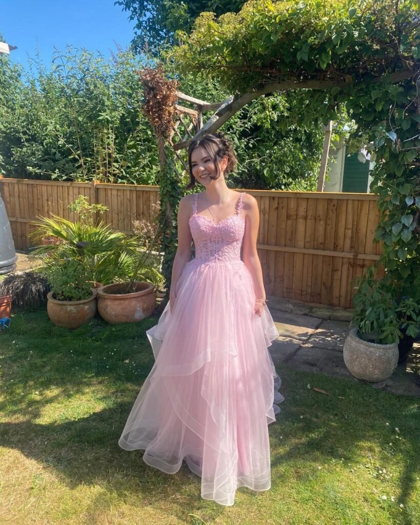Layered Tulle Pink Prom Dress