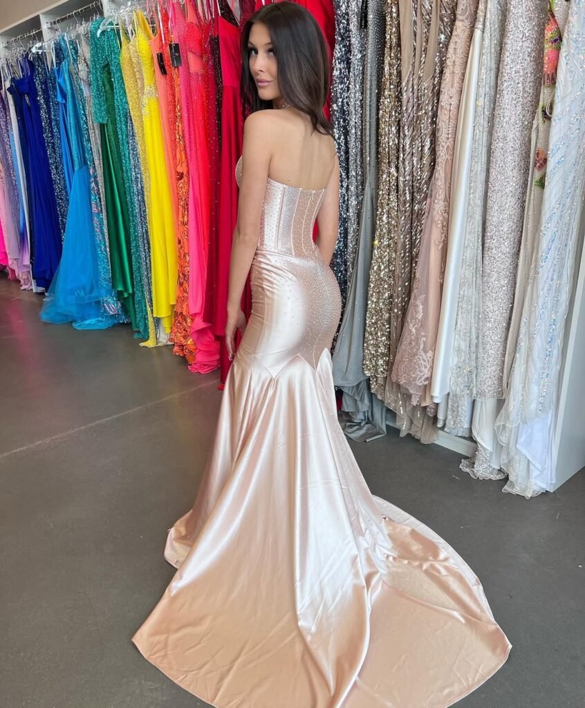 Glamorous Champagne Satin Mermaid Dress