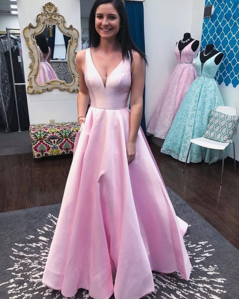Sleek V-Neck Pink Prom Dress