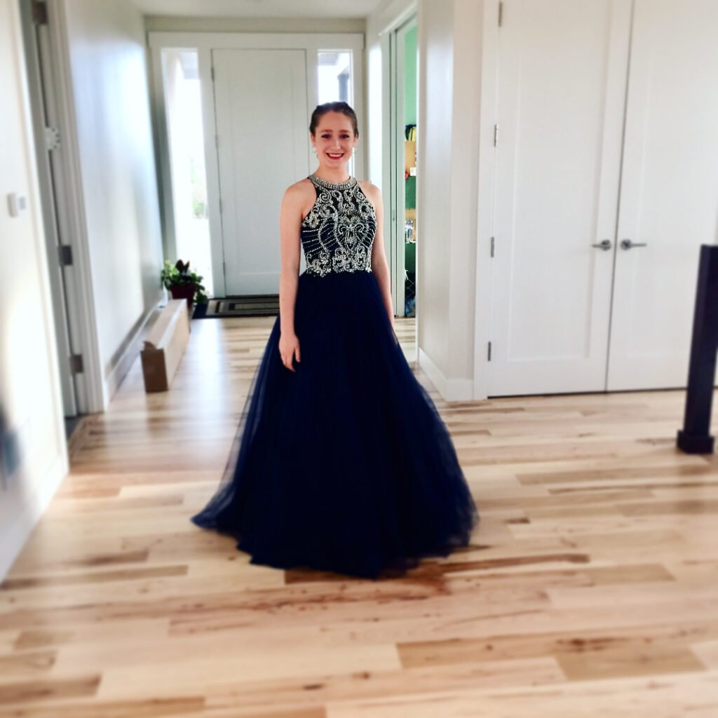 Dark Blue Halter-Neck Prom Dress