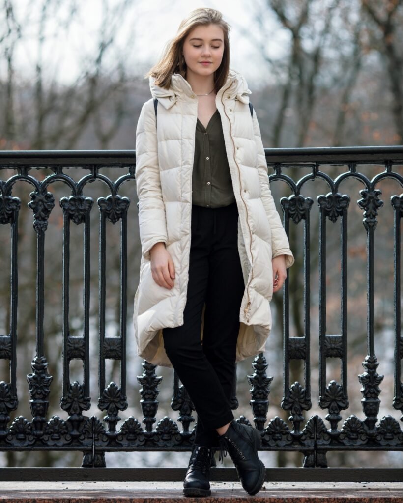 Long Puffer Coat with Slim Layers