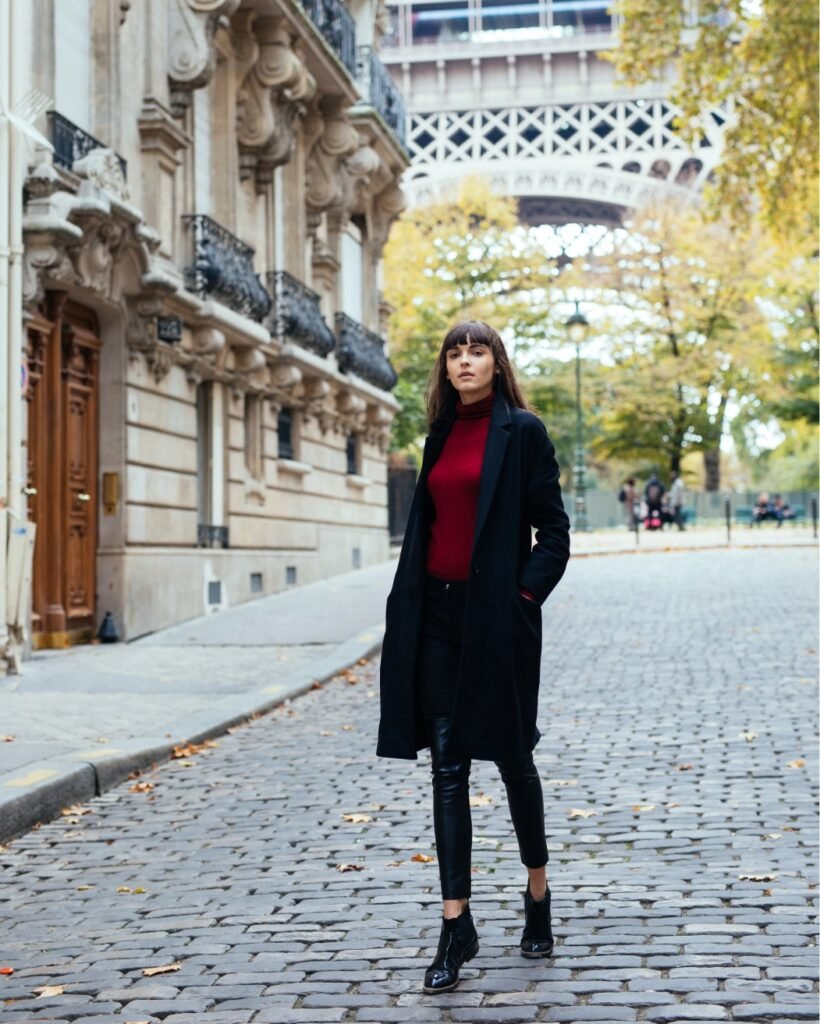 Long Black Coat with a Pop of Color