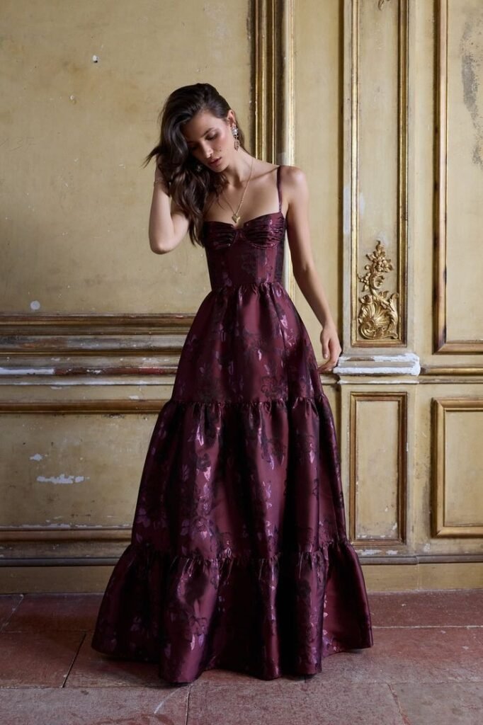 Romantic Plum Floral Prom Gown