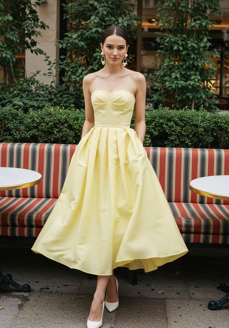 April Sunny Yellow Strapless Midi Charm