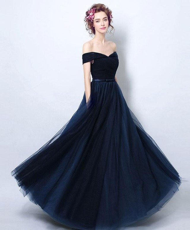 Dark Blue Tulle Prom Dress