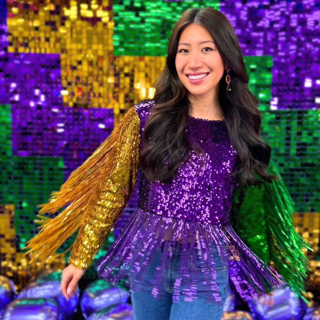 Bold Sequin Fringe Mardi Gras Outfit
