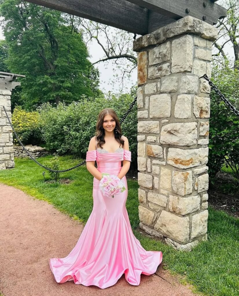 Off-Shoulder Pink Prom Dress