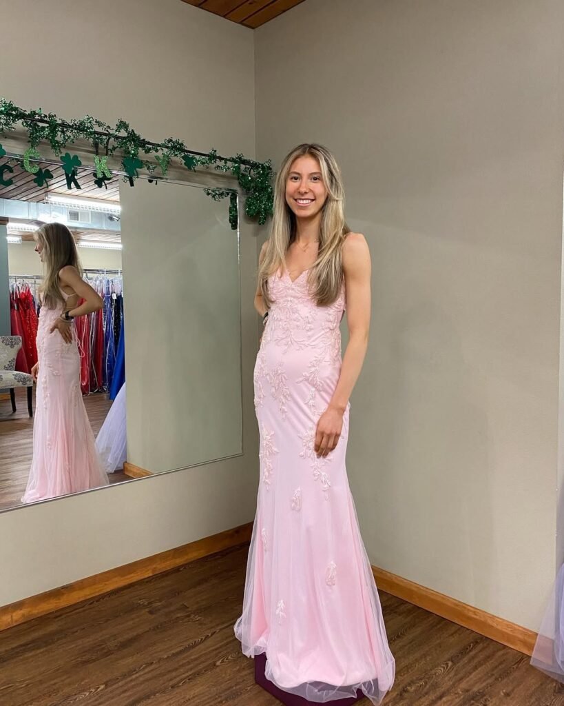 Fitted Lace Pink Prom Dress