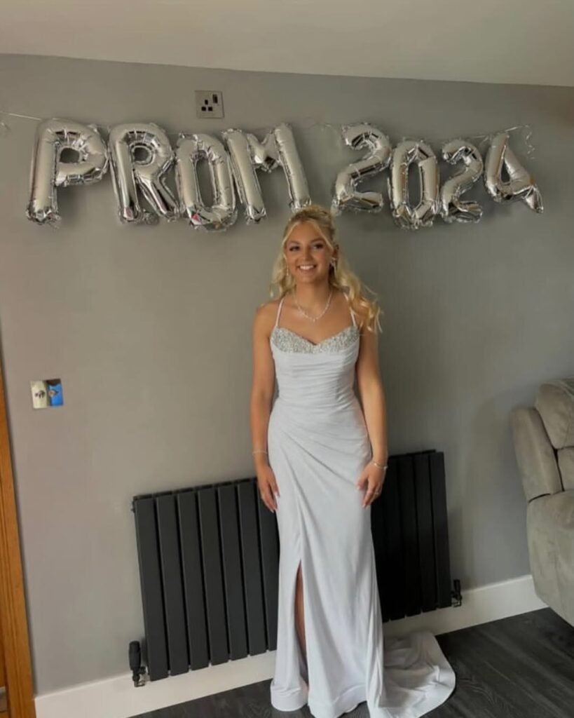 Sparkly White Prom Dress with Ruched Detail