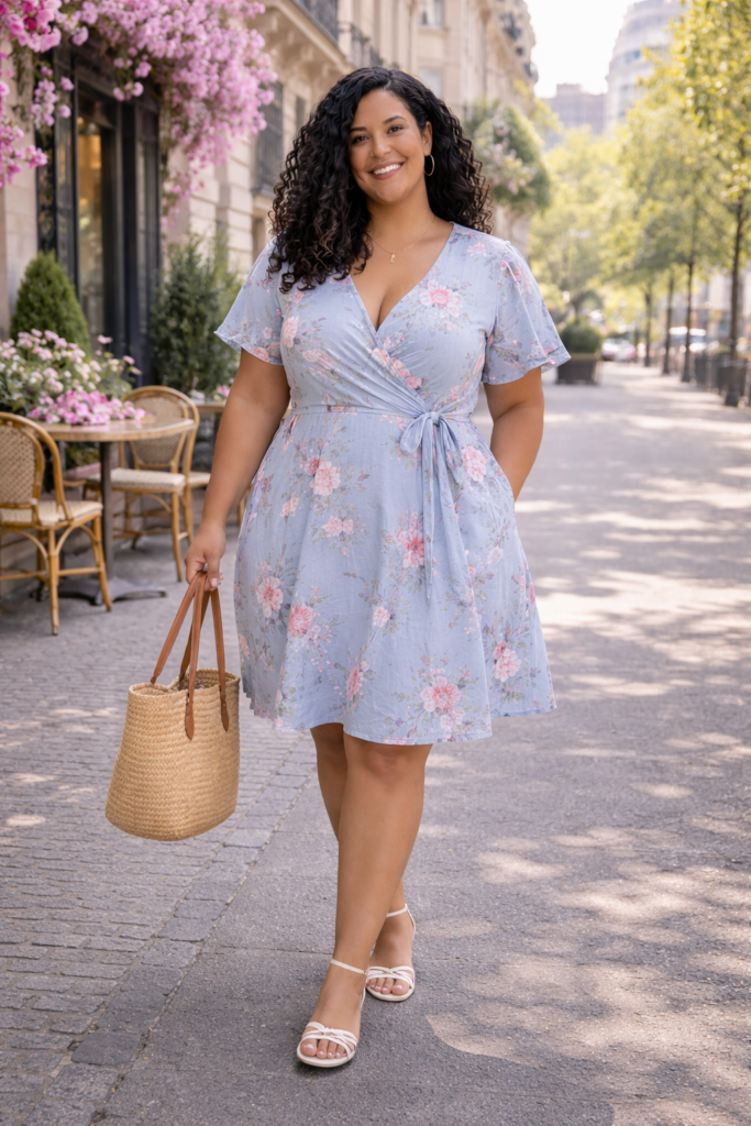 Plus Size Soft Floral Wrap Dress for Spring Walks