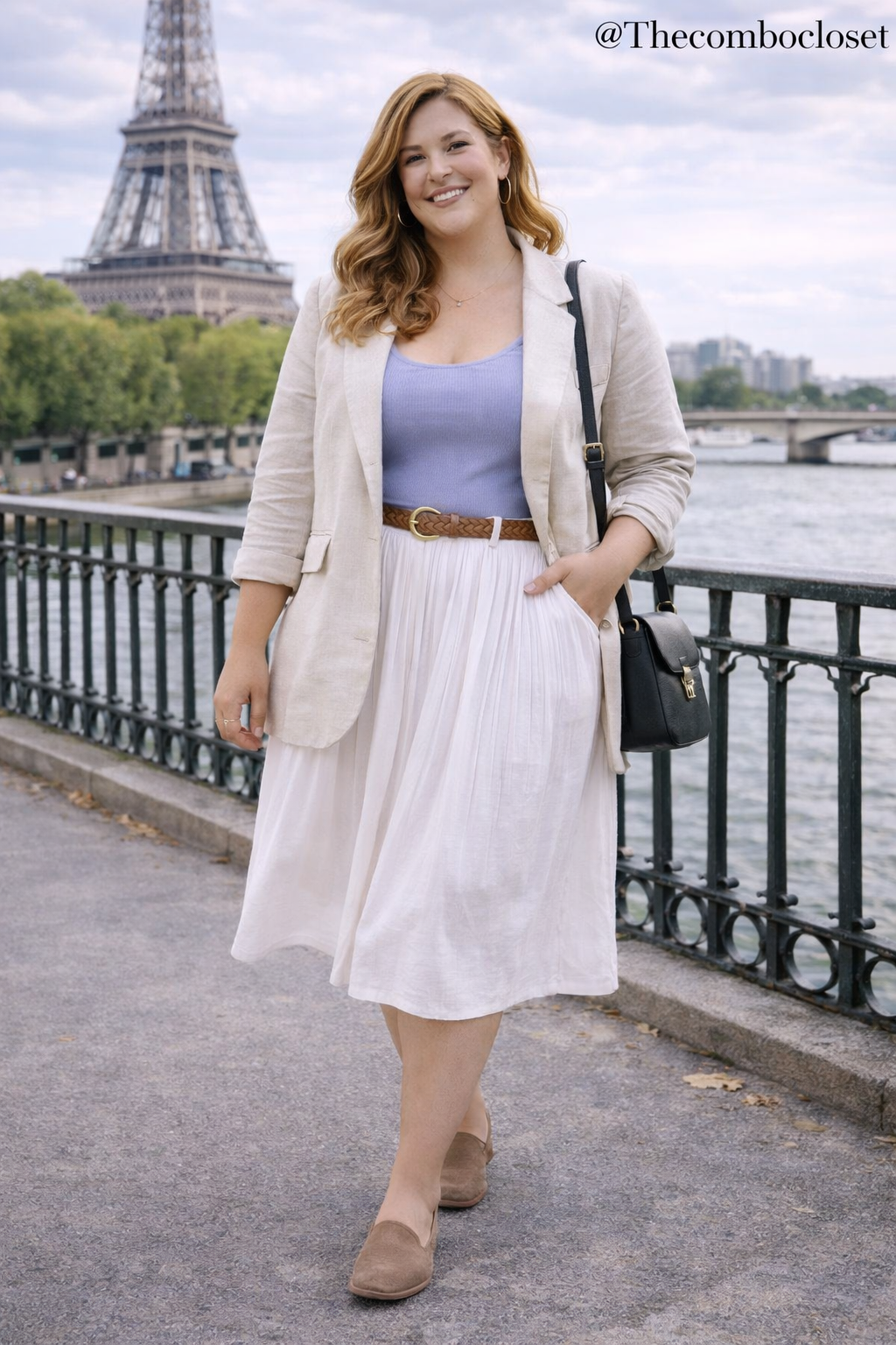 Plus Size Light Blazer with Flowy White Skirt