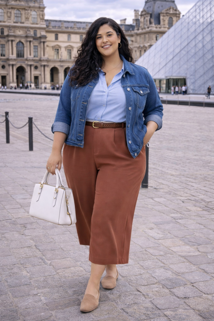 Plus Size Denim Jacket with Tailored Trouser