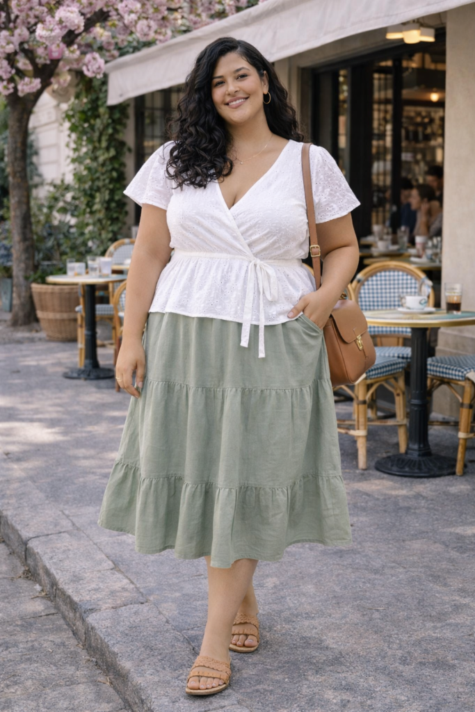 White Eyelet Plus Size Paris Spring Outfits