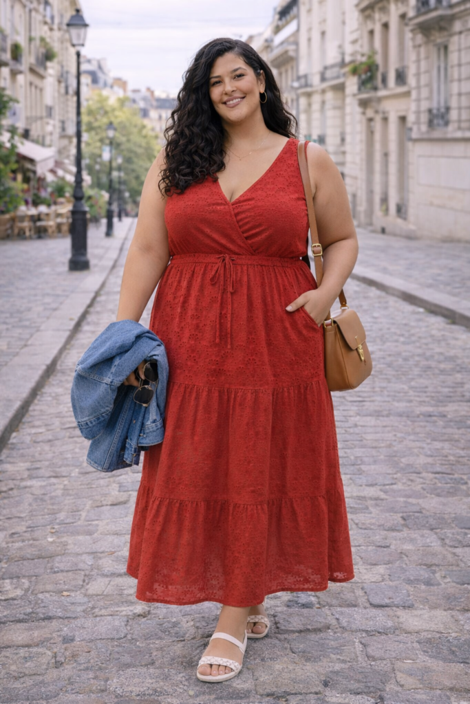 Flowy Red Plus Size Paris Spring Outfits