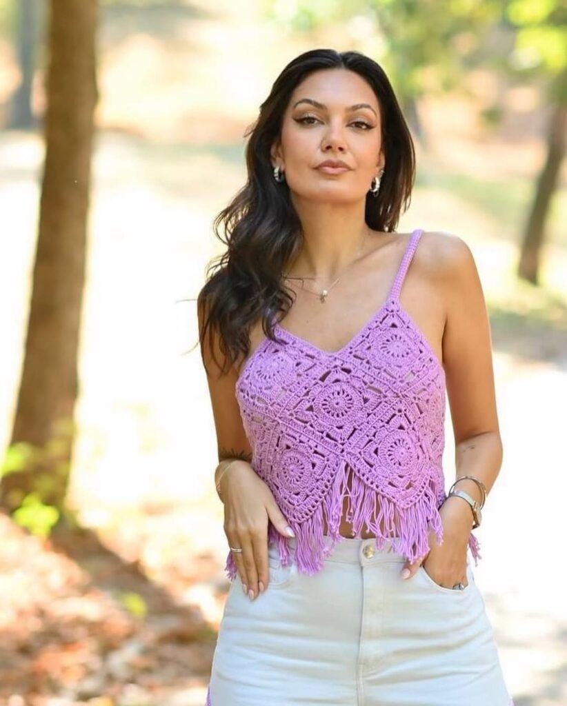 Pink Crochet Fringe Top  For Summer