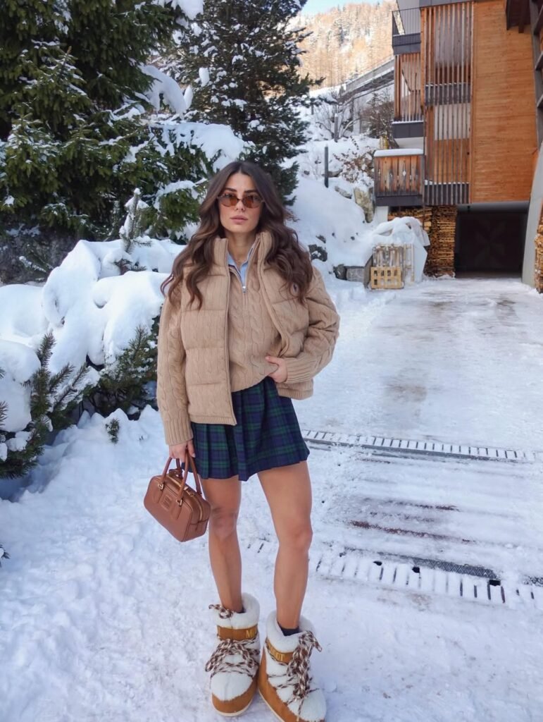 Preppy Winter Chic with Cozy Moon Boots